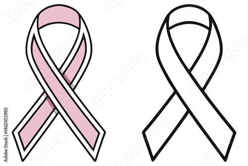 Two ribbon icons showcase pink fill and outline styles against a transparent background