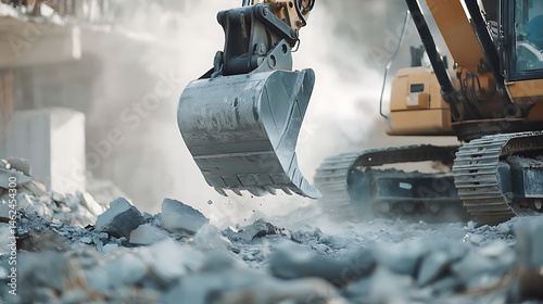Wallpaper Mural Excavator Demolishing Rubble at Construction Site Torontodigital.ca