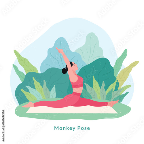 Monkey pose. Young woman practicing Yoga pose. Woman workout fitness, aerobic and exercise