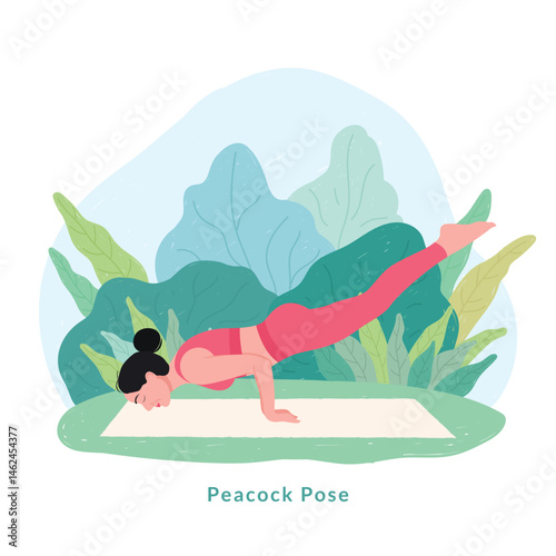 Peacock pose. Young woman practicing Yoga pose. Woman workout fitness, aerobic and exercise