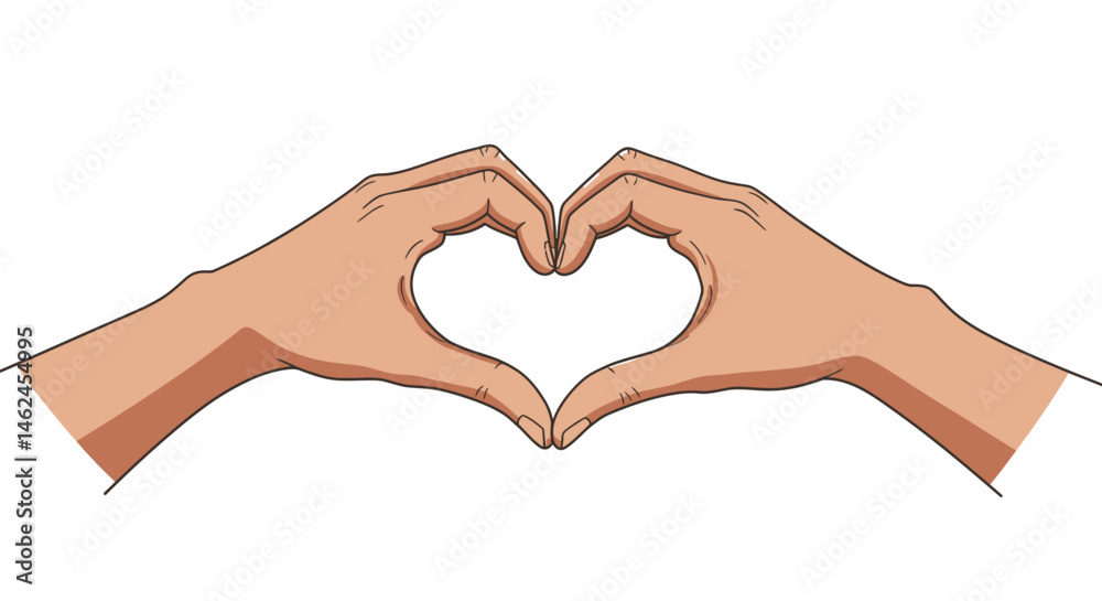 Obraz premium Cartoon hand with tan skin and black outline angled towards the right
