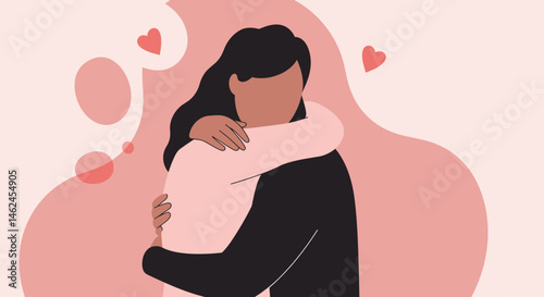 Affectionate Embrace of Two Women in a Soft Abstract Style