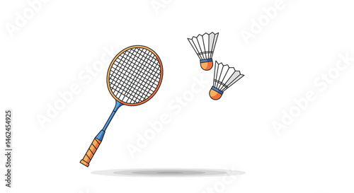 Angled badminton racket with orange rim blue handle and orange grip