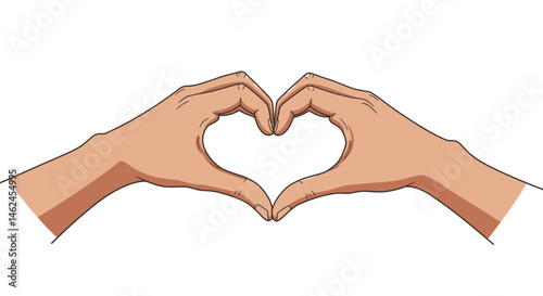 Cartoon hand with tan skin and black outline angled towards the right