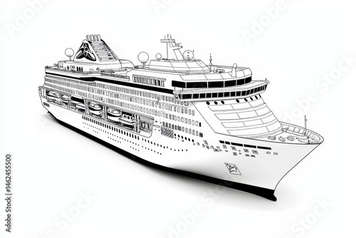 Black and White Cruise Ship Illustration
