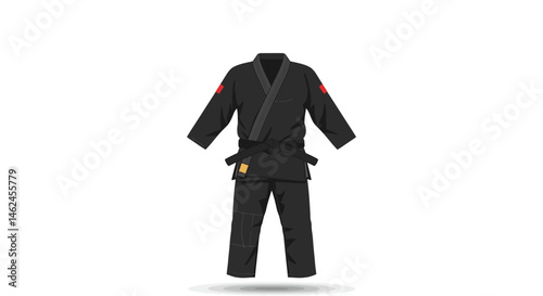 Simple Black Martial Arts Uniform with Red Detail
