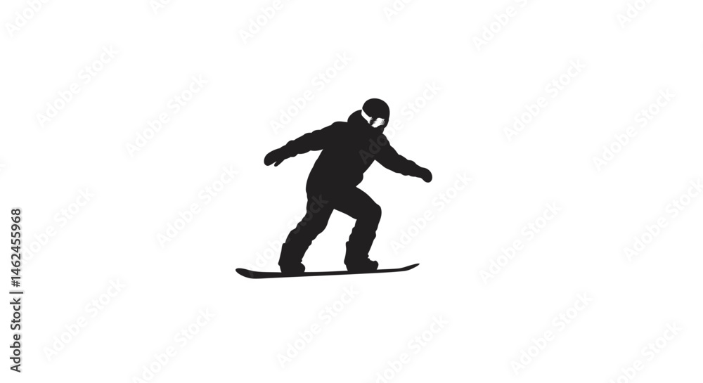 Snowboarder Silhouette in Dynamic Pose Side View Snowboarder Silhouette in Dynamic Pose Side View