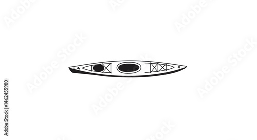 Sleek Black Kayak Silhouette with Detailed Cockpit and Geometric Design