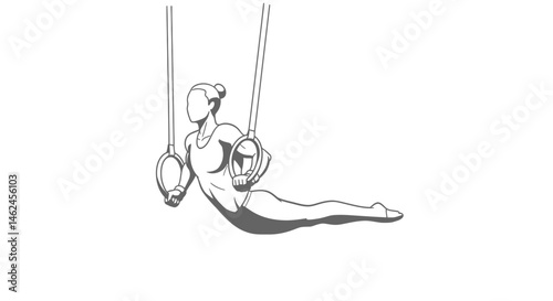 Stylized gymnast with bun performing on rings vector illustration
