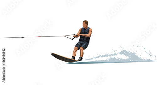 Stylized wakeboard with tow rope angled view ready for watersport action