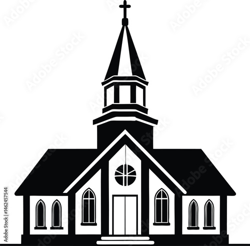 Church silhouette, Church silhouette vector, Christian church house icon, Church building vector illustration