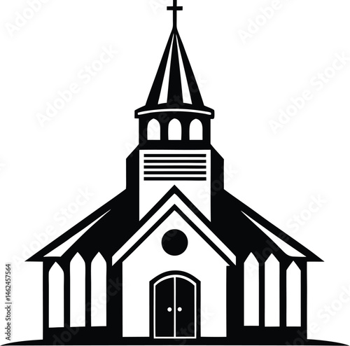 Church silhouette, Church silhouette vector, Christian church house icon, Church building vector illustration