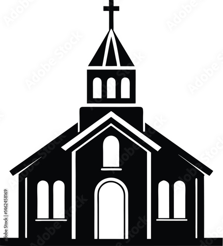 Church silhouette, Church silhouette vector, Christian church house icon, Church building vector illustration
