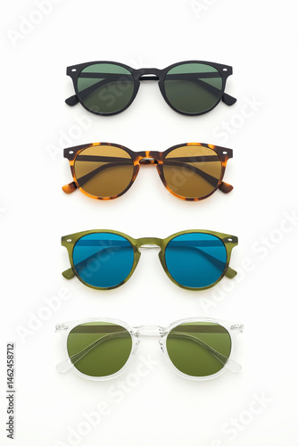 Obraz na płótnie Trendy sunglasses collection. different color glasses on white surface w salonie
