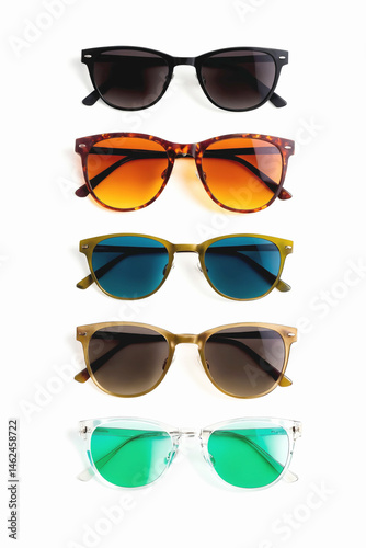 Obraz na płótnie Trendy sunglasses collection. different color glasses on white surface w salonie