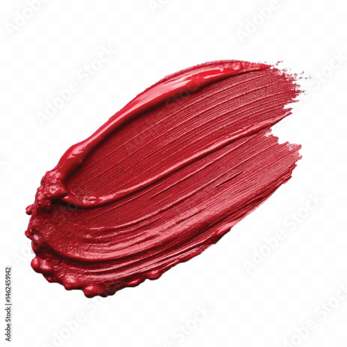 abstract smooth smudged carmine red lipstick swatch stroke isolated on transparent background