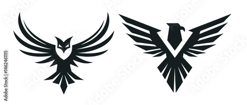 Elegant bird silhouette with spread wings, monochrome avian vector icon on a white background