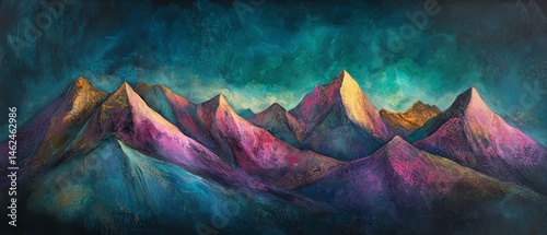 Obraz na płótnie A painting of mountains with a blue sky background w salonie