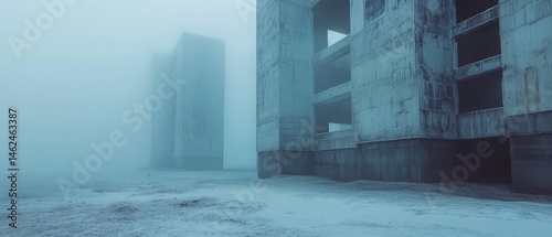 Obraz na płótnie A foggy, desolate scene with a large building in the background w salonie