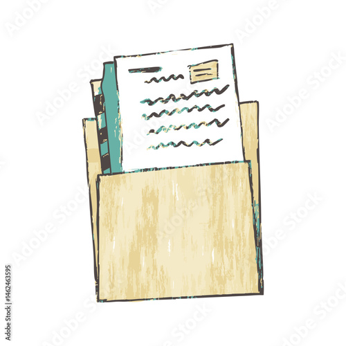 Folder With Documents In Hand Drawn Doodle Style. Organization And Record Keeping Concept. Isolated Vector Illustration