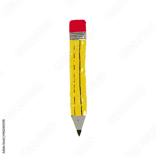 Yellow Pencil With Red Eraser In Hand Drawn Doodle Style. Creativity And Writing Tool. Isolated Vector Illustration