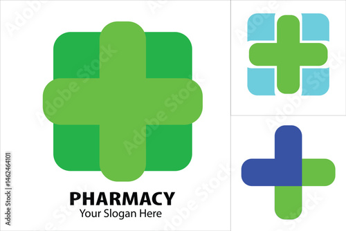 Pharmacy Logo Medicine green cross abstract design vector template. 
