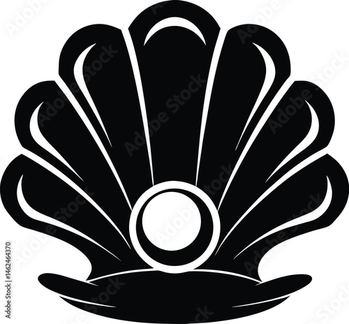 Sea shell with pearl silhouette, Sea shell with pearl icon outline vector illustration on white background