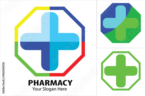 Pharmacy logo icon vector illustration design template. Vector Logo Illustration Pharmacy Colorful Style.