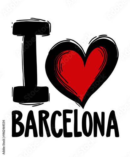 Bold "I love Barcelona" lettering with a red heart symbol on a clean white background. 