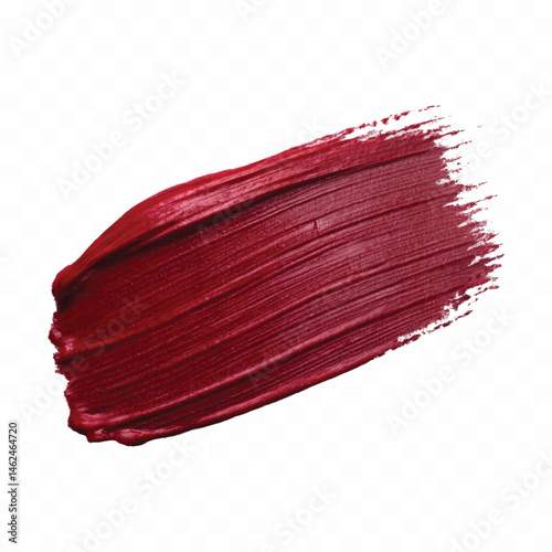 abstract smooth smudged carmine red lipstick swatch stroke isolated on transparent background