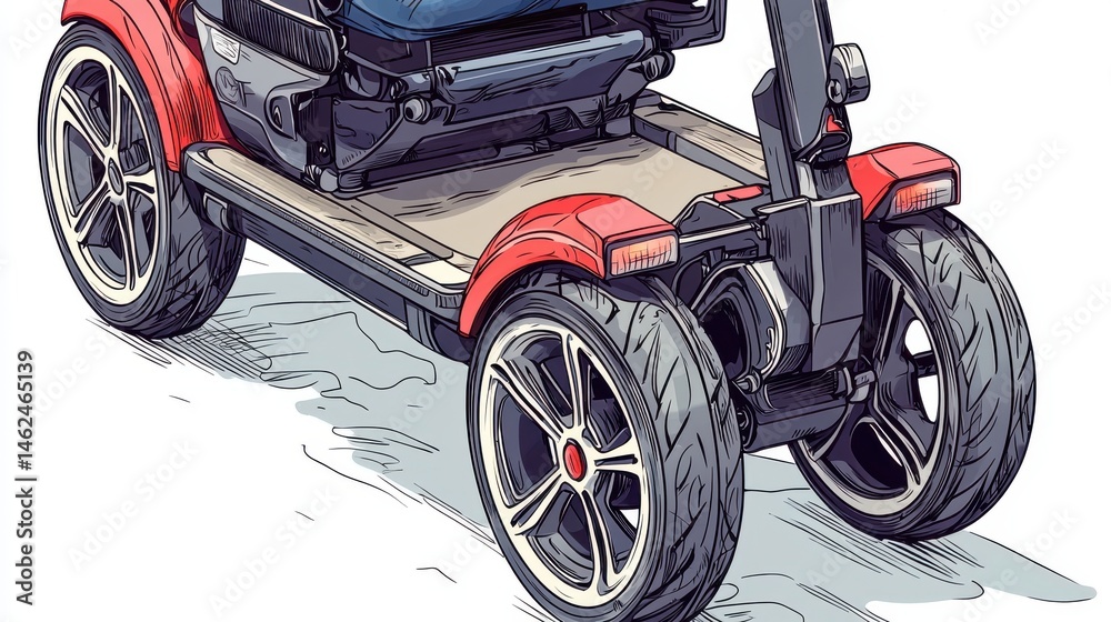Fototapeta premium Foldable mobility scooter with wide wheels and ergonomic seat supporting barrier-free travel and human-centered design 
