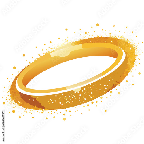 A shimmering halo of golden dust encircling a void on white background