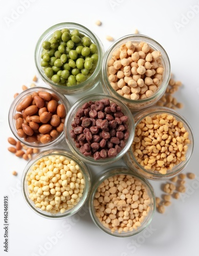 Assorted Legumes and Seeds in Glass Jars photo