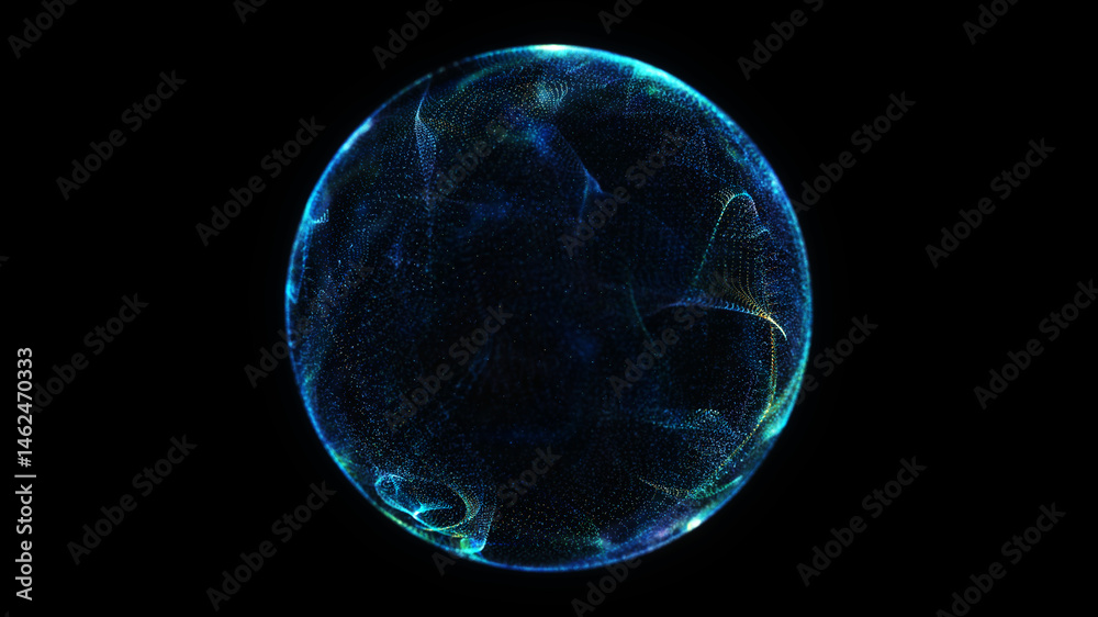 custom made wallpaper toronto digitalAbstract digital particles flowing on black background. Technology sphere. Abstract concept of artificial intelligence. Big data visualization. 3d rendering.
