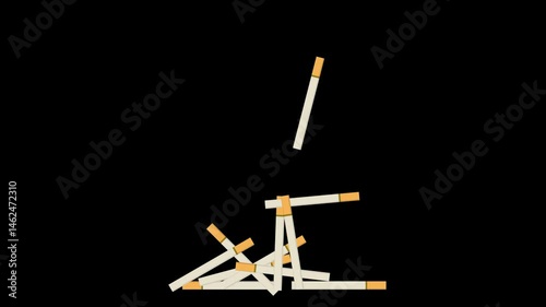 animation of several cigarettes falling in a pile with a transparent background