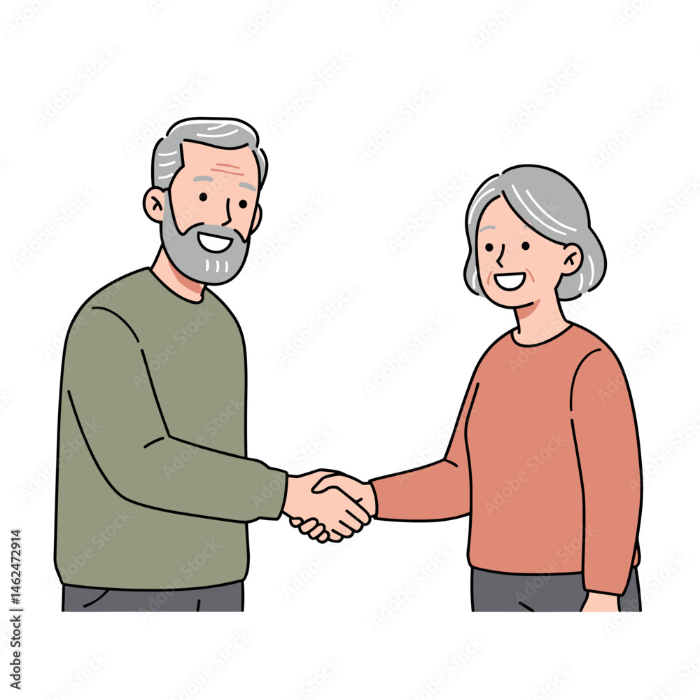 Fototapeta premium Elderly couple shake hands with smiles on International Friendship Day