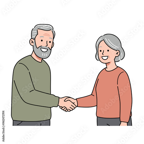 Elderly couple shake hands with smiles on International Friendship Day