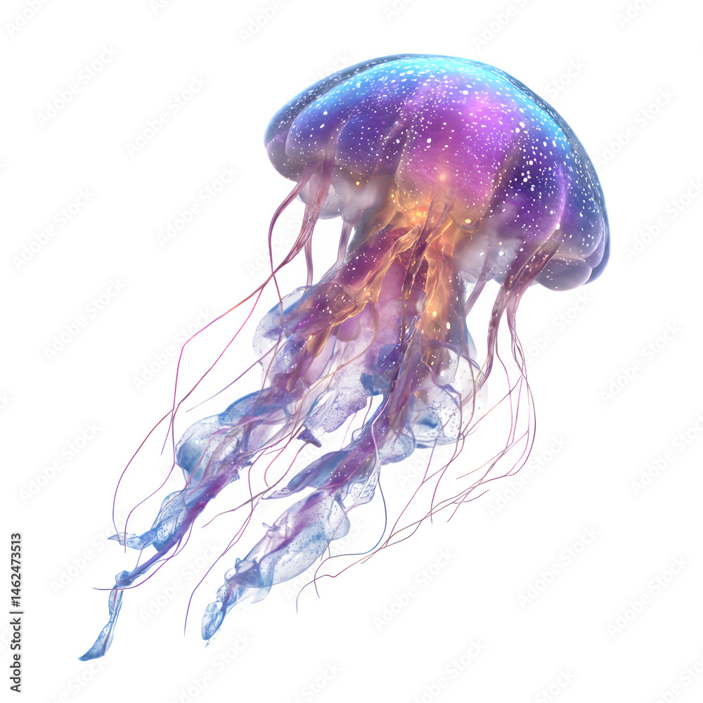 Glow in the dark jellyfish floating isolated on transparent background Glow in the dark jellyfish floating isolated on transparent background