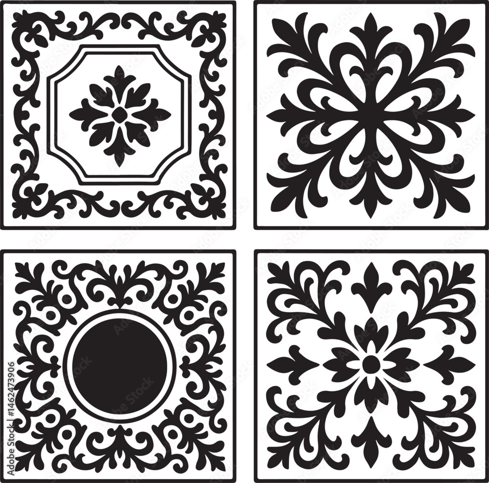 Obraz premium VIP Royal Floor Tiles Vector Silhouette – Luxury Geometric Decor Pattern