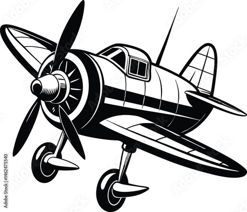 propeller plane silhouette, Silhouette of a propeller plane vector art illustration