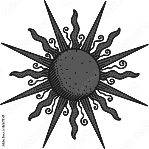 antique sun illustration; vintage solar depiction