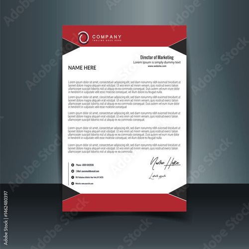 Modern Red and Black Letterhead Template – Professional Business Document Design