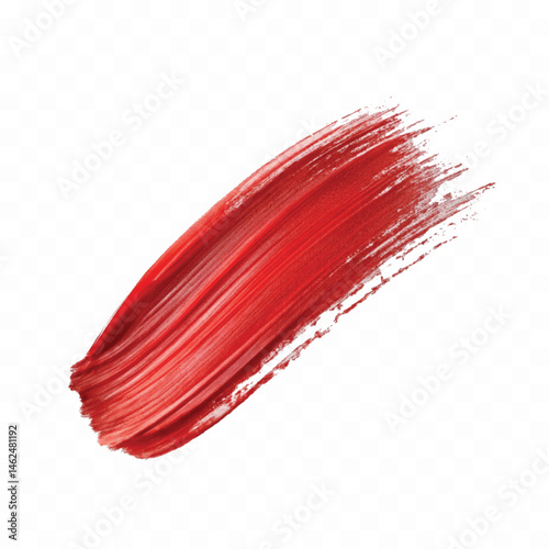 abstract smooth smudged carmine red lipstick swatch stroke isolated on transparent background