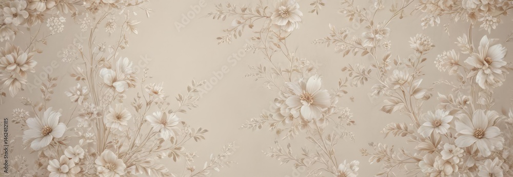 Soft neutral floral wallpaper, intricate design, perfect wedding backdrop , botanical, leaves, classic pattern