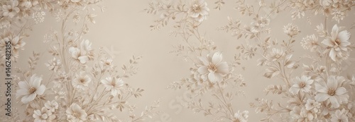 Obraz na płótnie Soft neutral floral wallpaper, intricate design, perfect wedding backdrop , botanical, leaves, classic pattern w salonie