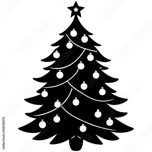 A green, isolated Christmas tree vector, perhaps a fir or pine, suggests a festive holiday decoration for the winter season
