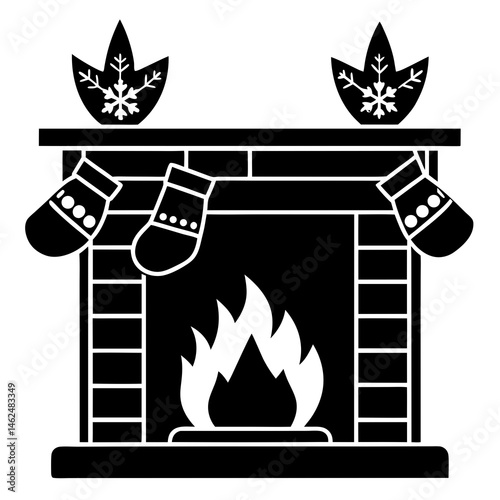 Cozy fireplace with stockings silhouette vector illustration