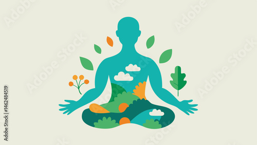 MindBody Connection An artistic representation of the human silhouette filled with nature elements symbolizing harmony between the body and nature during the detox process.