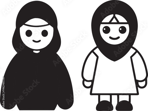Simple Inuit Illustrations: A graphic representation of two Inuit figures, showcasing minimalistic design and cultural symbols, capturing the essence of simplicity and heritage.