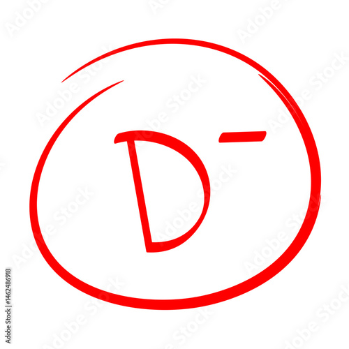 Red D minus / D- Grades result mark hand drawn, Below Average Grades